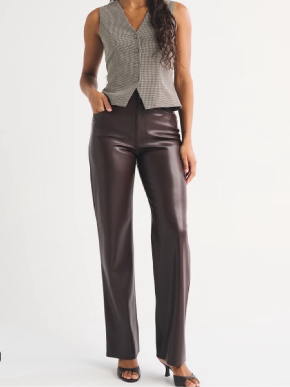Abercrombie & Fitch Tall Dark Brown Vegan Leather Straight-Leg Pants- Curve love